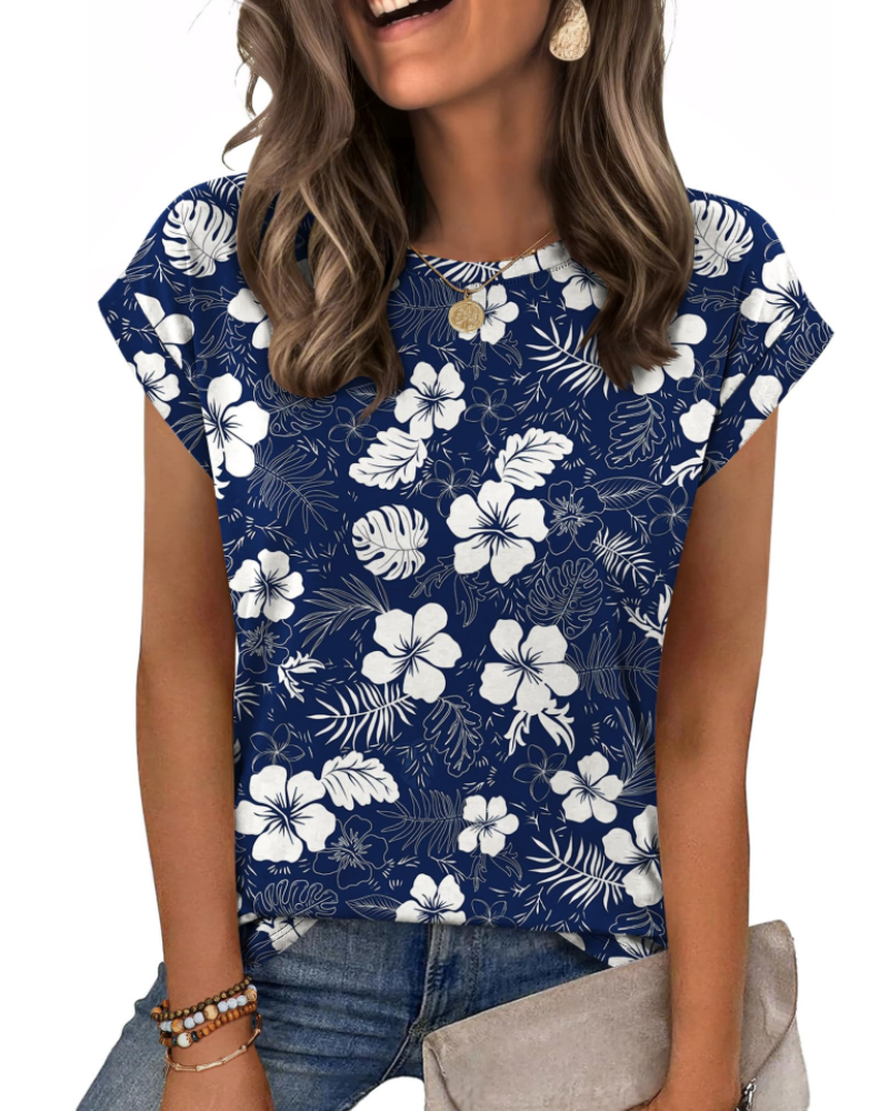 Tricou Nira pentru femei – Guler rotund, mâneci scurte tip capac & top casual elegant versatil