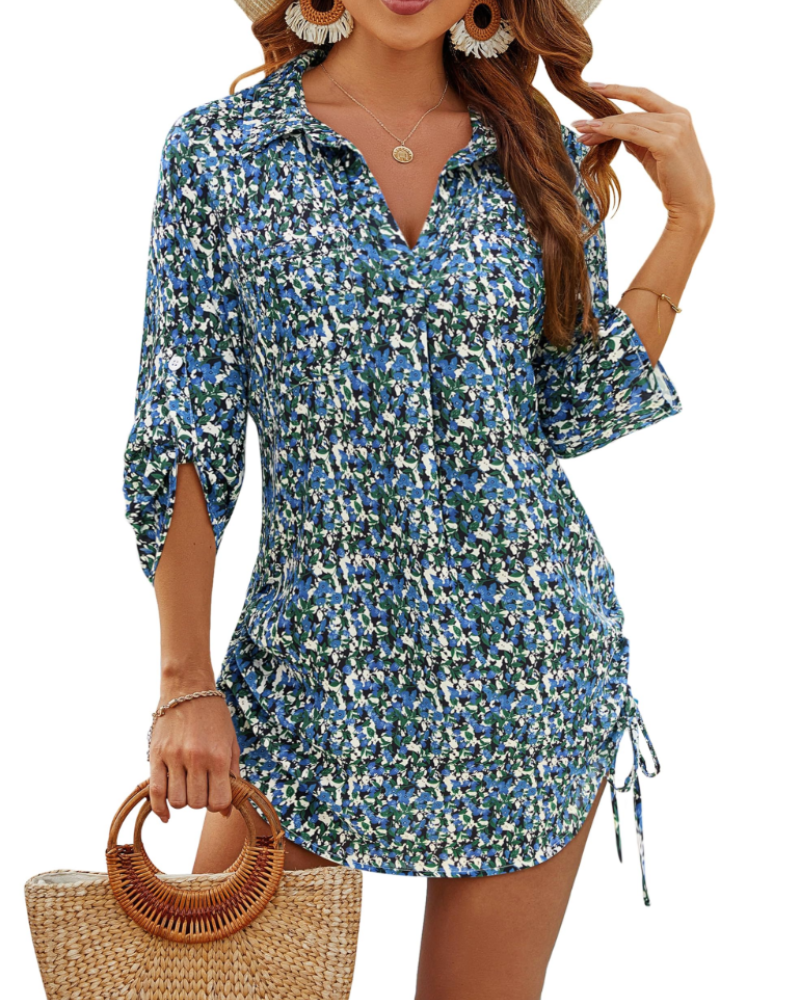 Noemi Damen-Badehemd – Strandbluse mit Kordelzug, 3/4-Ärmeln & Casual-Chic-Stil
