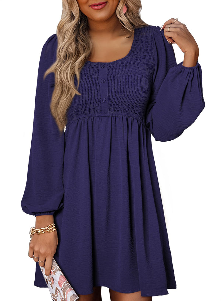 Elara Robe Midi Femme – Manches Longues, Col Rond & Coupe A en Mousseline Élégante
