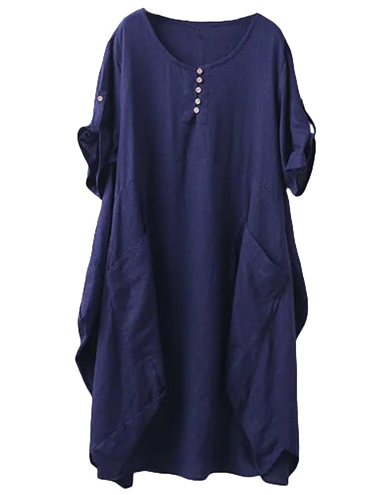 Wisteria Vestito Tunica Donna – Lino Cotone, Maniche Corte & Tasche Boho Oversize