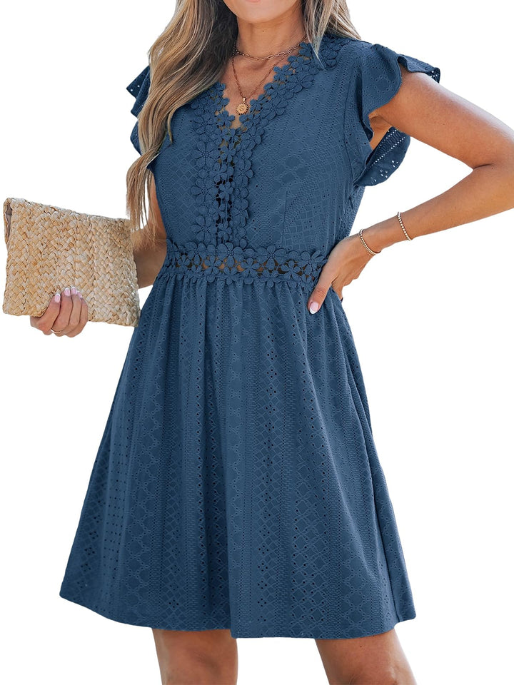 Aria Vestito Donna in Pizzo – Scollo a V, Maniche Flutter & Mini Elegante Estivo