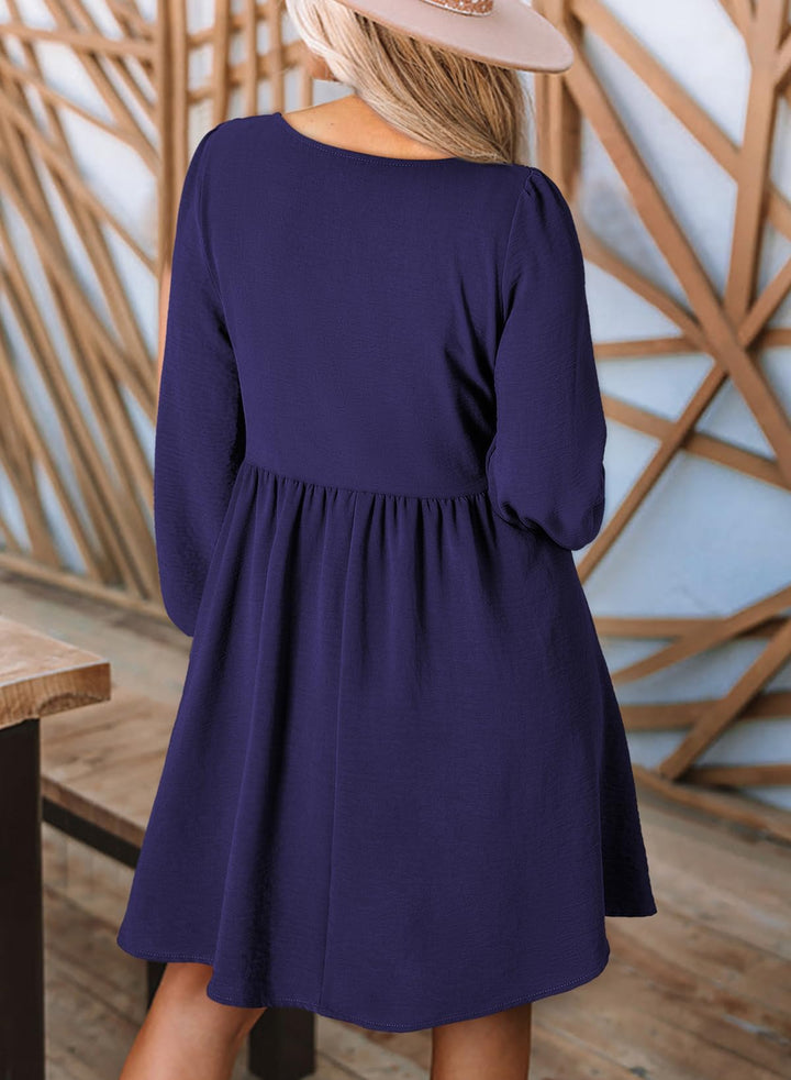 Elara Robe Midi Femme – Manches Longues, Col Rond & Coupe A en Mousseline Élégante