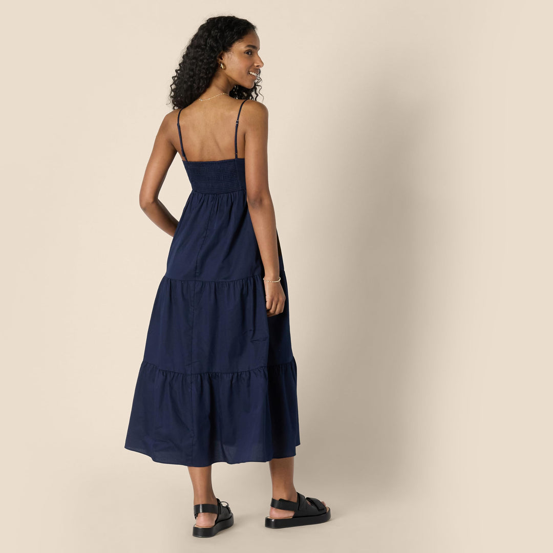 Delyth Maxikleid Damen – V-Ausschnitt, Verstellbare Träger & A-Linie mit Volants
