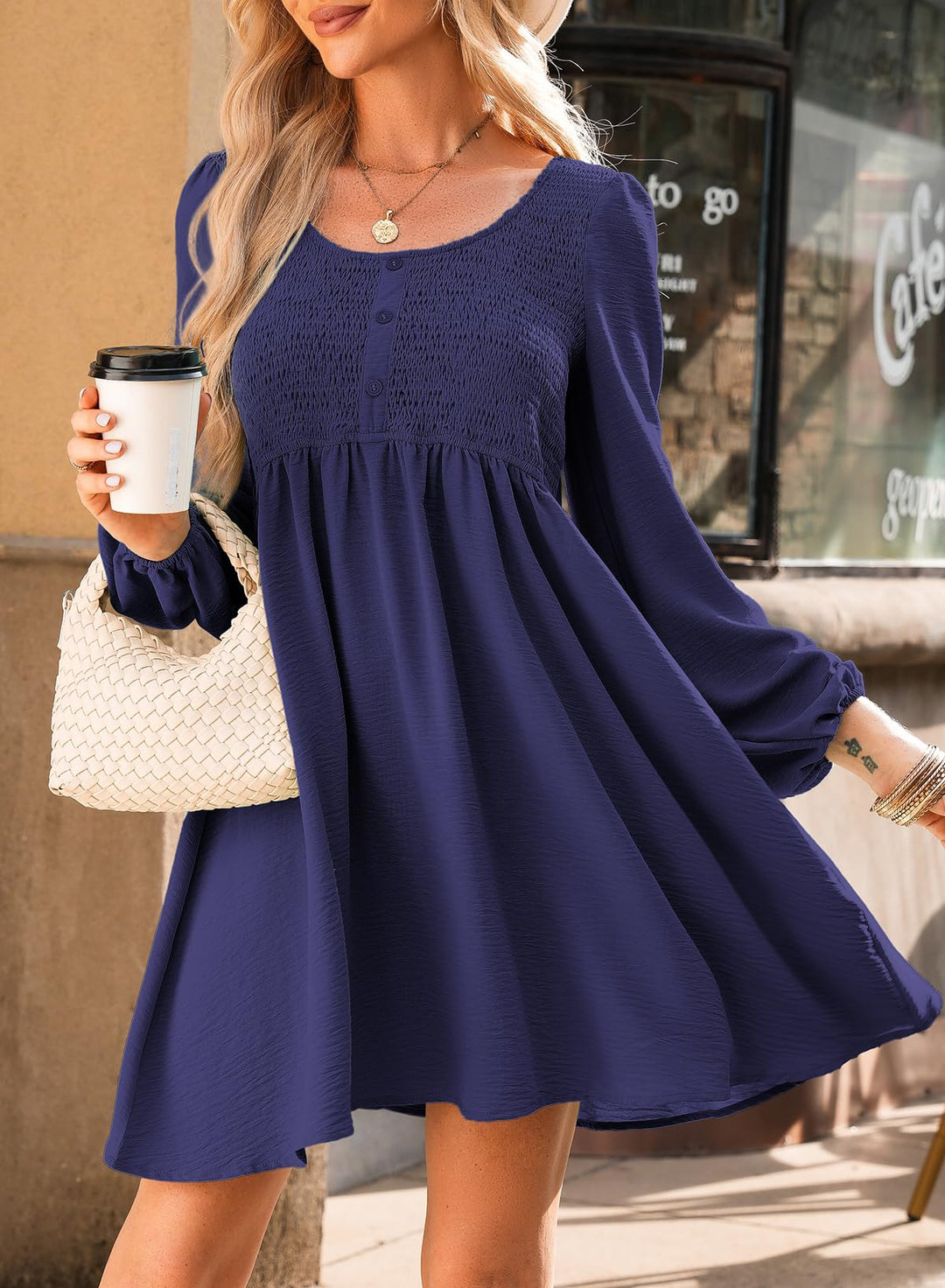 Elara Robe Midi Femme – Manches Longues, Col Rond & Coupe A en Mousseline Élégante