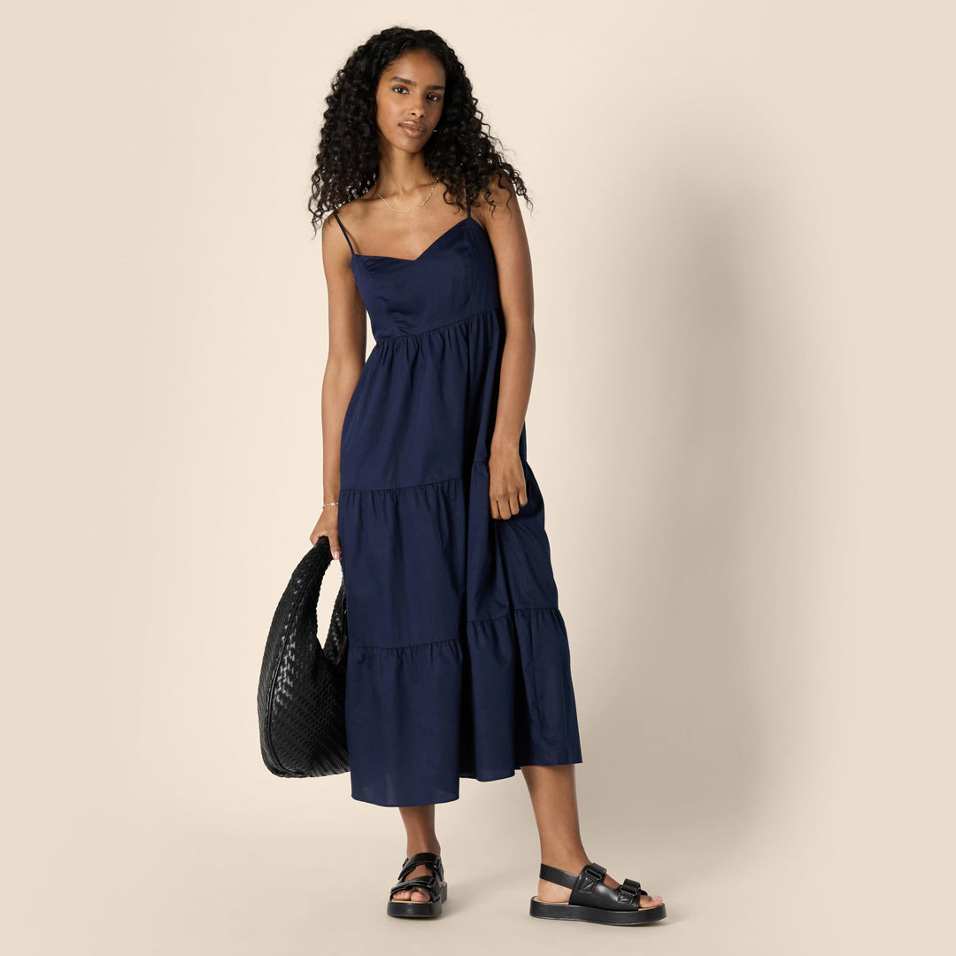Delyth Maxikleid Damen – V-Ausschnitt, Verstellbare Träger & A-Linie mit Volants