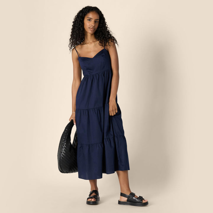 Delyth Maxikleid Damen – V-Ausschnitt, Verstellbare Träger & A-Linie mit Volants