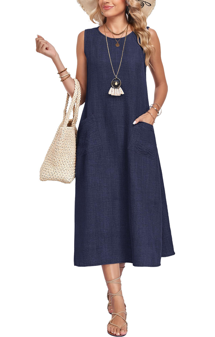 Lirienne Vestito Maxi Donna – Senza Maniche, Linea H & Tasche Casual Estive