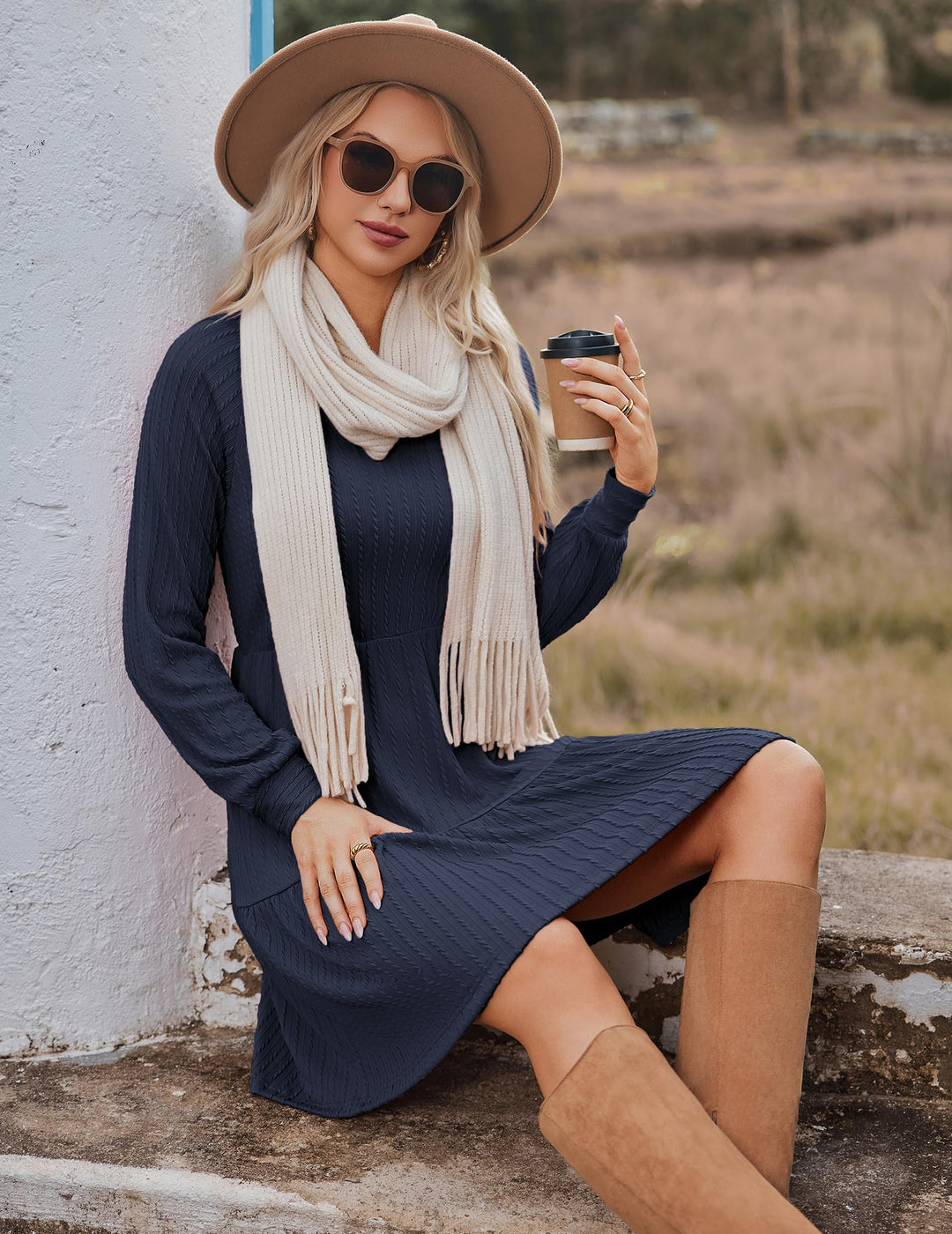 Zephyra Vestito in Maglia Donna – Scollo a V, Maniche Lunghe & A-Line con Tasche