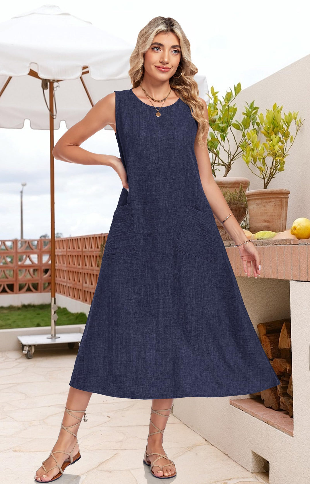 Lirienne Vestito Maxi Donna – Senza Maniche, Linea H & Tasche Casual Estive