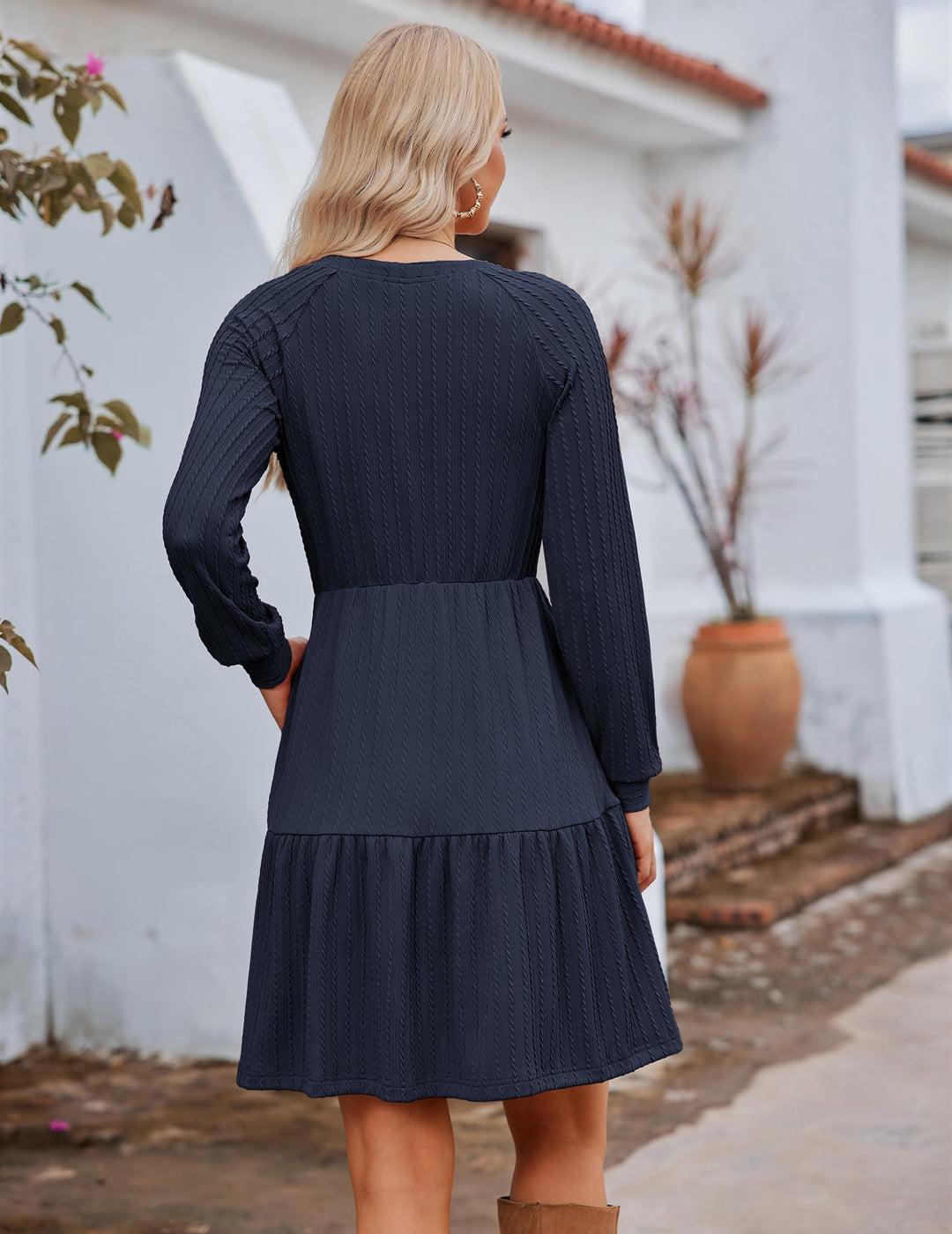 Zephyra Vestito in Maglia Donna – Scollo a V, Maniche Lunghe & A-Line con Tasche