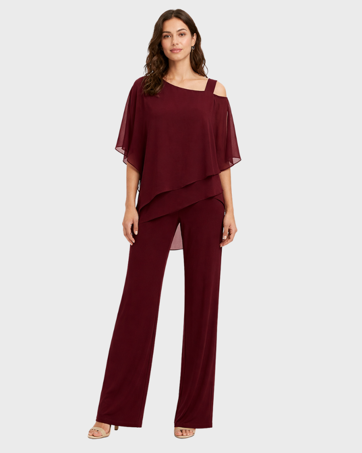 Set Leah Donna Elegant Două Piese – Compleu Top Asimetric și Pantaloni Fluidi