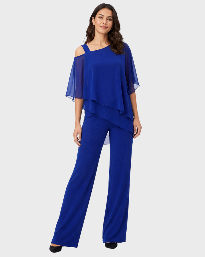 Set Leah Donna Elegant Două Piese – Compleu Top Asimetric și Pantaloni Fluidi