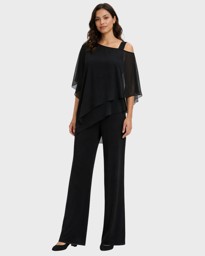 Set Leah Donna Elegant Două Piese – Compleu Top Asimetric și Pantaloni Fluidi
