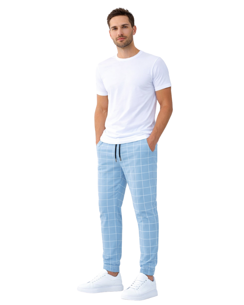 Leonardo Pantaloni Jogger Bărbați în Carouri – Pantaloni Casual Comozi cu Buzunare
