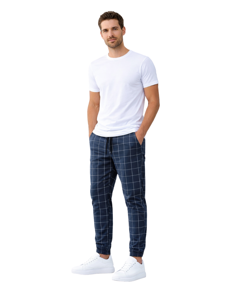 Leonardo Pantaloni Jogger Bărbați în Carouri – Pantaloni Casual Comozi cu Buzunare