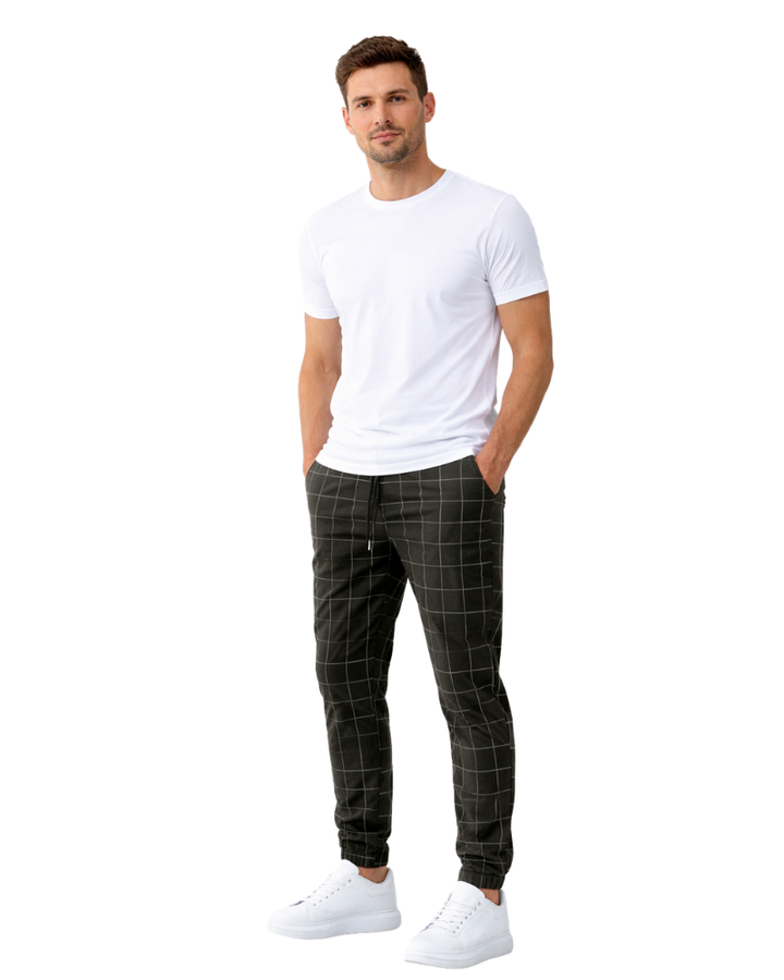 Leonardo Pantaloni Jogger Bărbați în Carouri – Pantaloni Casual Comozi cu Buzunare