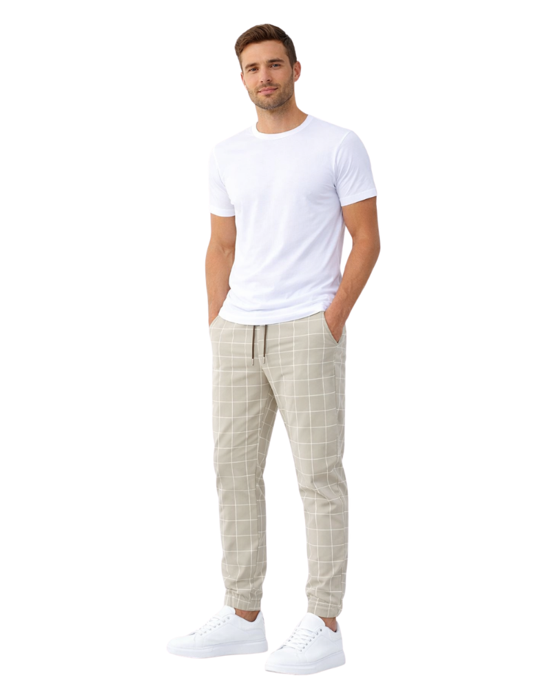 Leonardo Pantaloni Jogger Bărbați în Carouri – Pantaloni Casual Comozi cu Buzunare