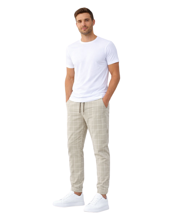 Leonardo Pantaloni Jogger Bărbați în Carouri – Pantaloni Casual Comozi cu Buzunare