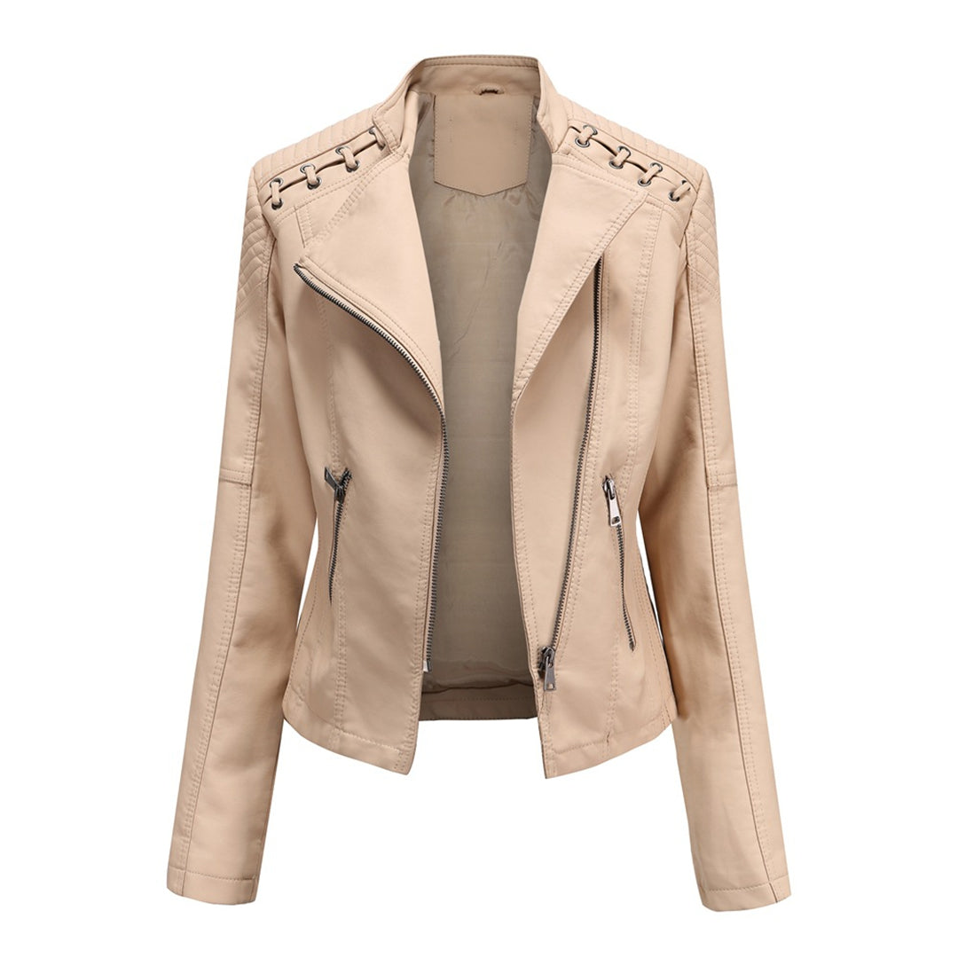 Chaqueta de piel para mujer con cremallera | manga larga