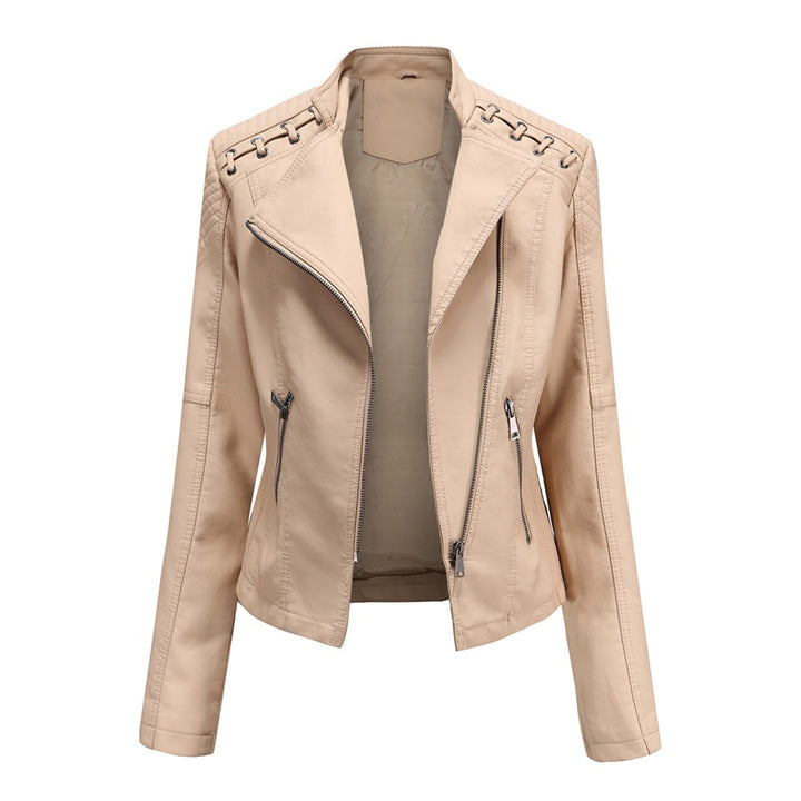 Chaqueta de piel para mujer con cremallera | manga larga