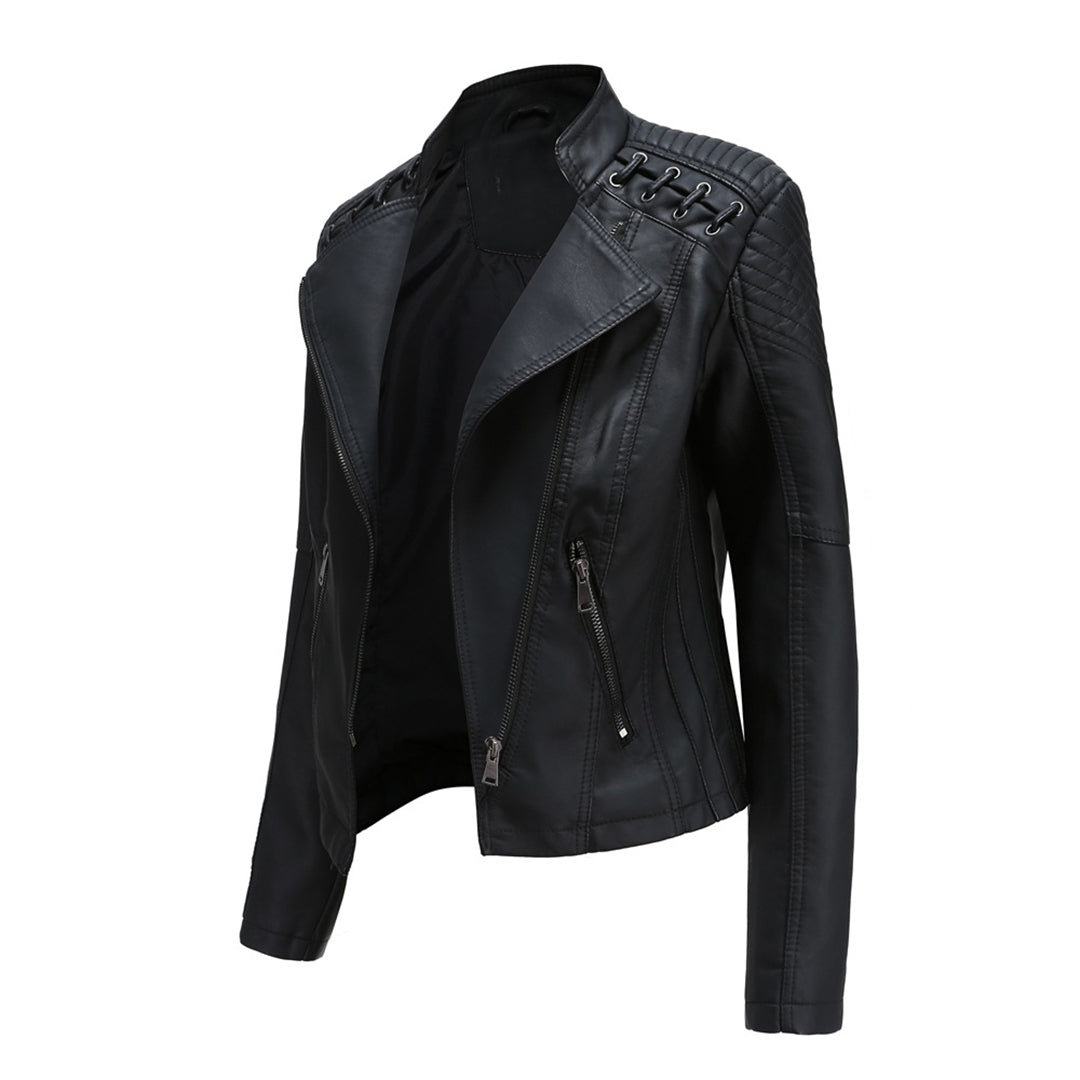 Chaqueta de piel para mujer con cremallera | manga larga