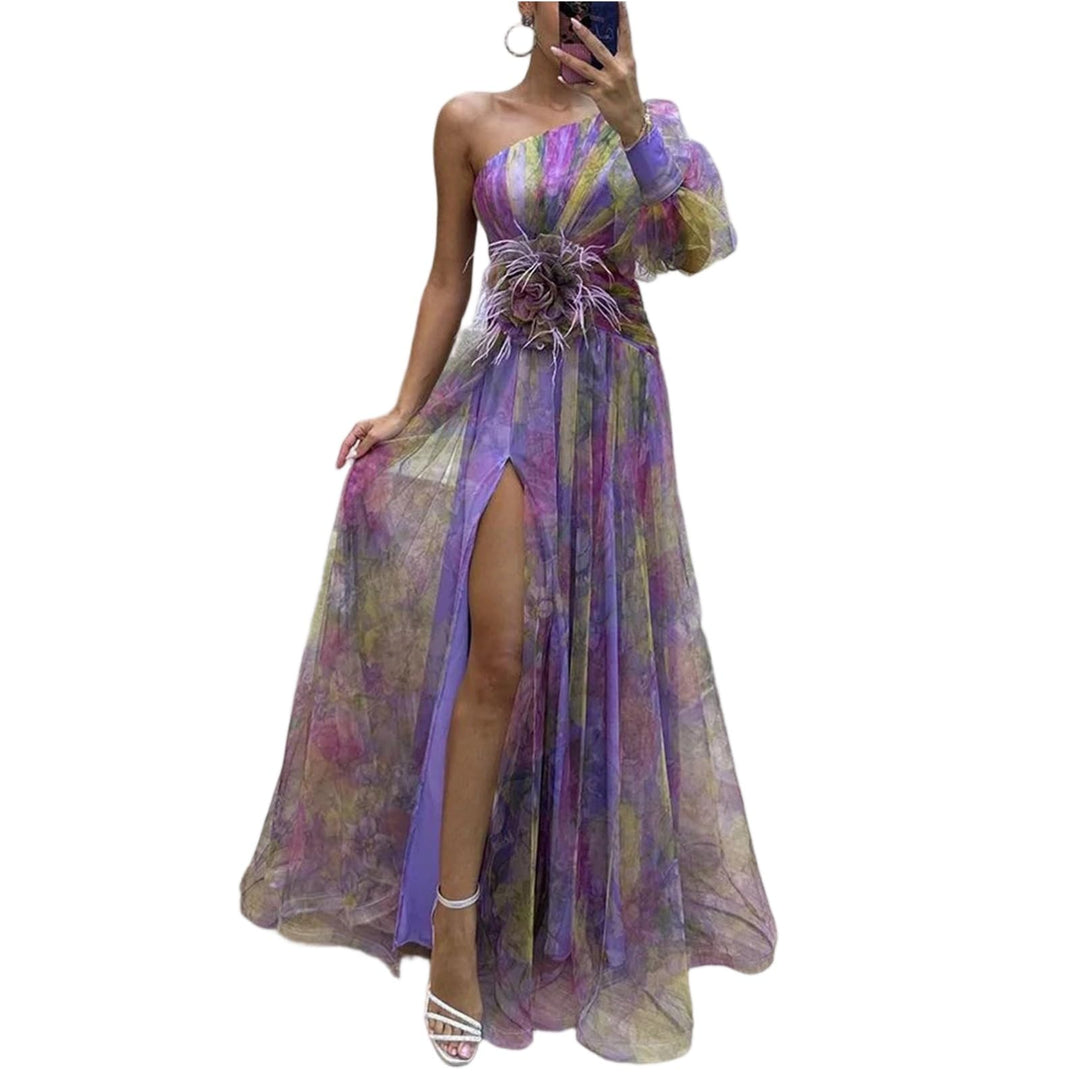 Evania Abito Elegante Donna – Spalle Scoperte, Tulle A-Line & Spacco Maxi da Sera