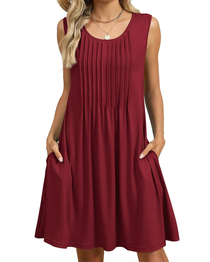 Alina Vestito Midi Donna – Boho Floreale, Senza Maniche & Tasche Casual Estivo