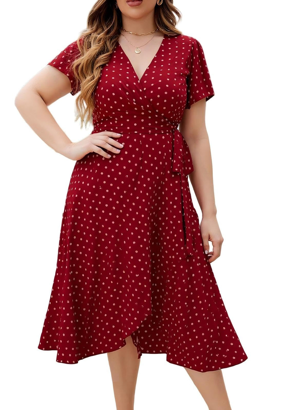 Valeria Maxi Kjole til Kvinder Curvy – Boho A-formet, Høj Talje & Korte Sommerærmer
