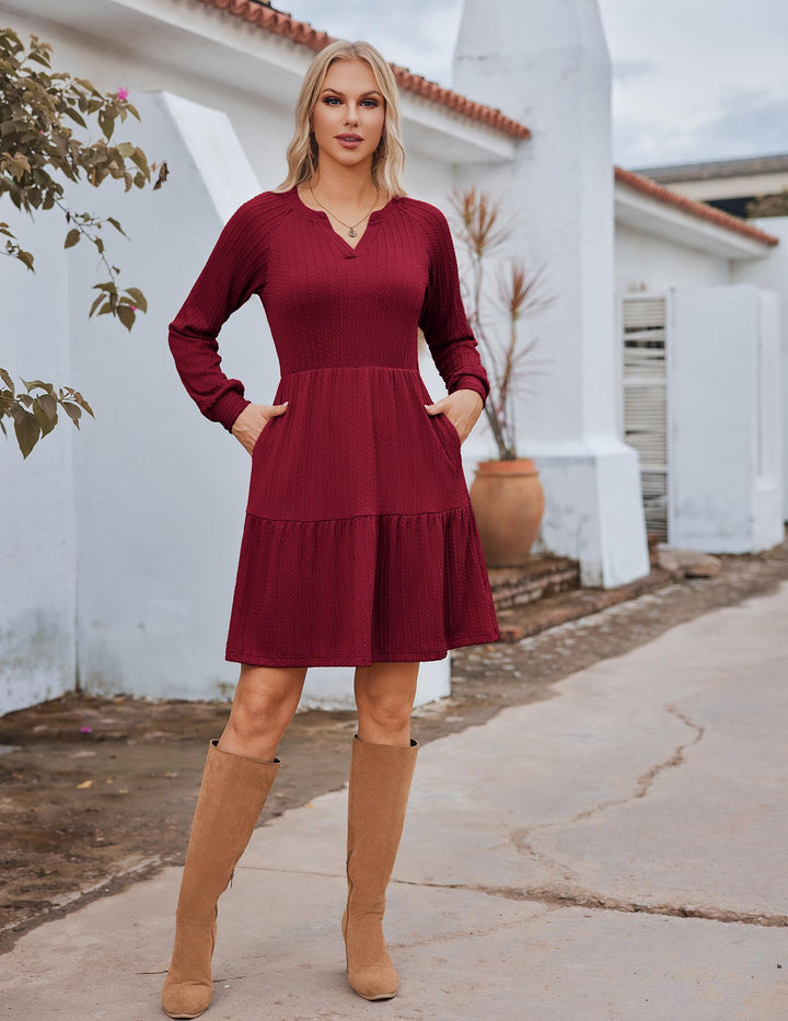 Zephyra Vestito in Maglia Donna – Scollo a V, Maniche Lunghe & A-Line con Tasche