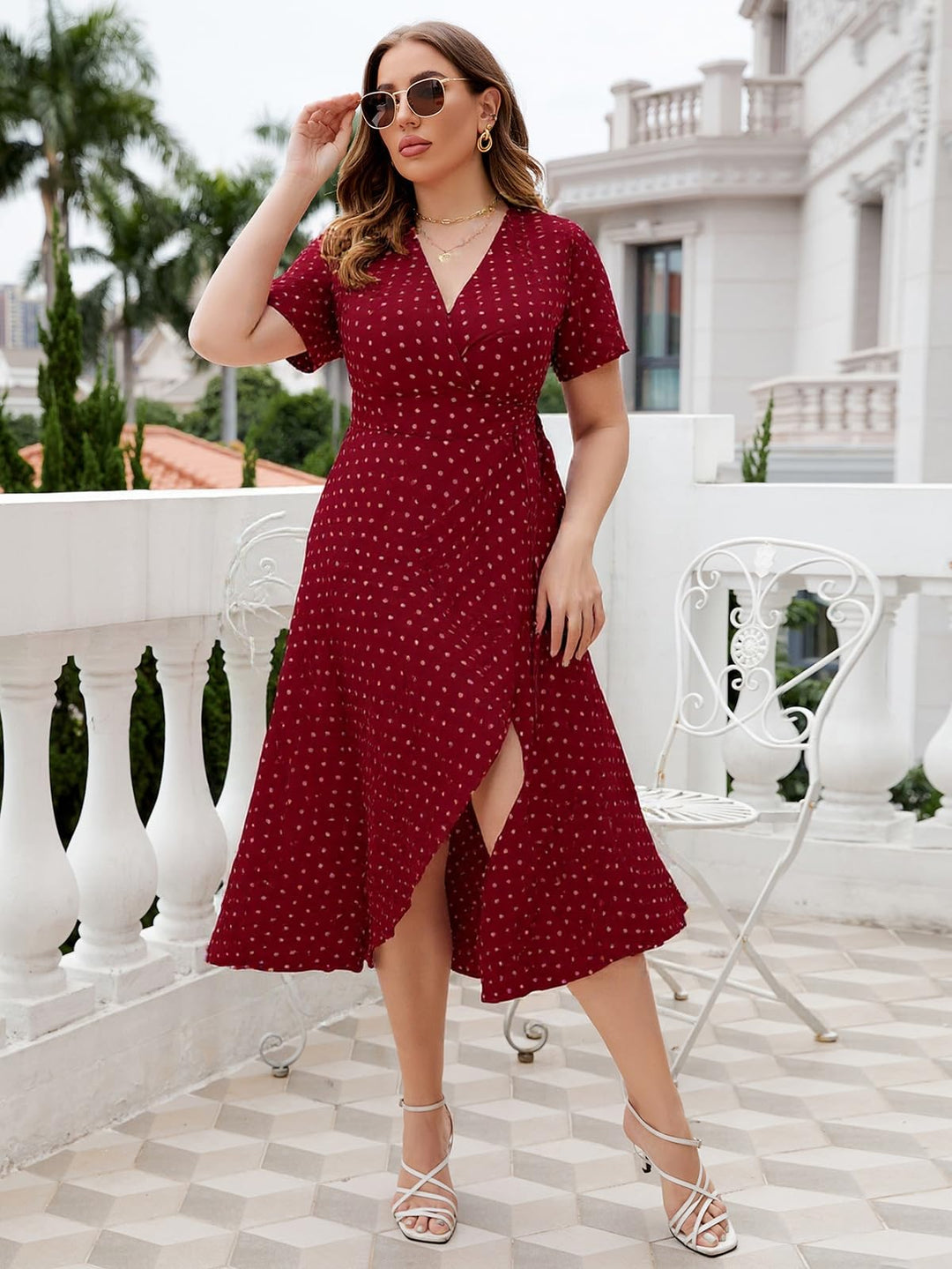 Valeria Maxi Kjole til Kvinder Curvy – Boho A-formet, Høj Talje & Korte Sommerærmer