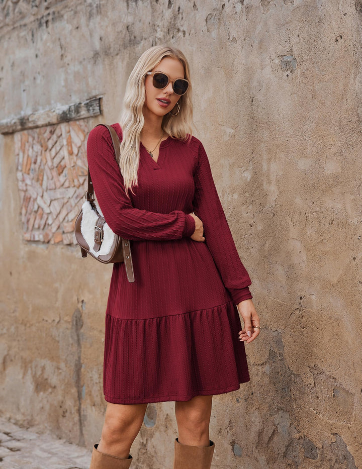 Zephyra Vestito in Maglia Donna – Scollo a V, Maniche Lunghe & A-Line con Tasche