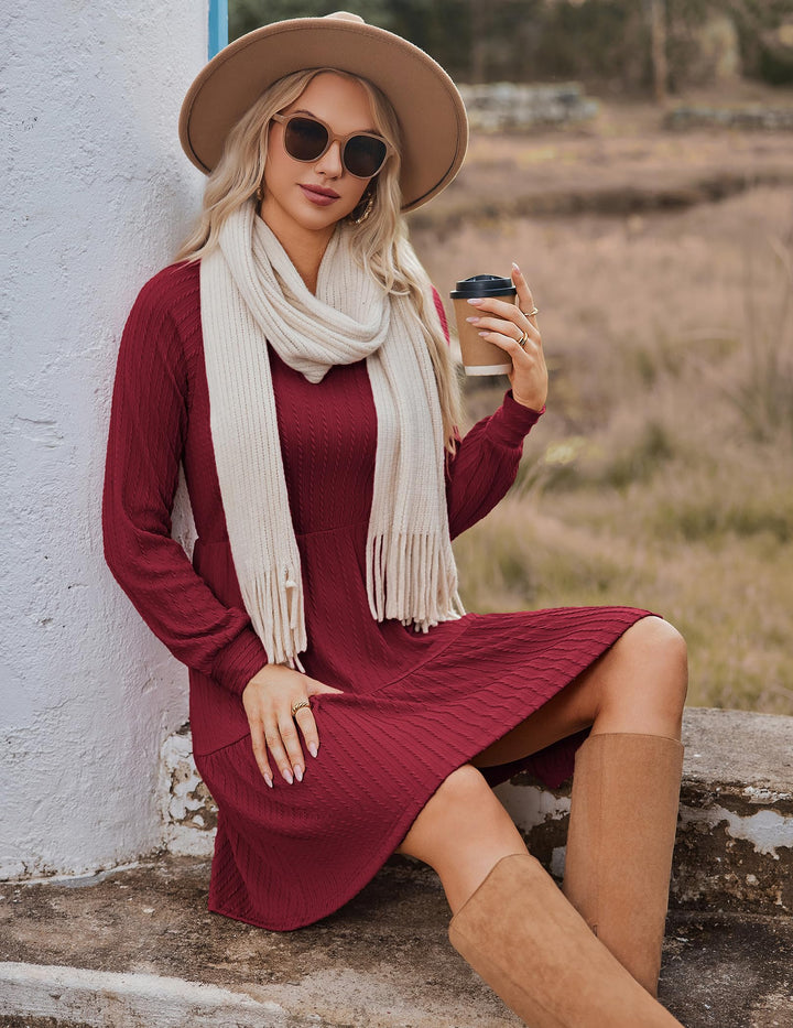 Zephyra Vestito in Maglia Donna – Scollo a V, Maniche Lunghe & A-Line con Tasche
