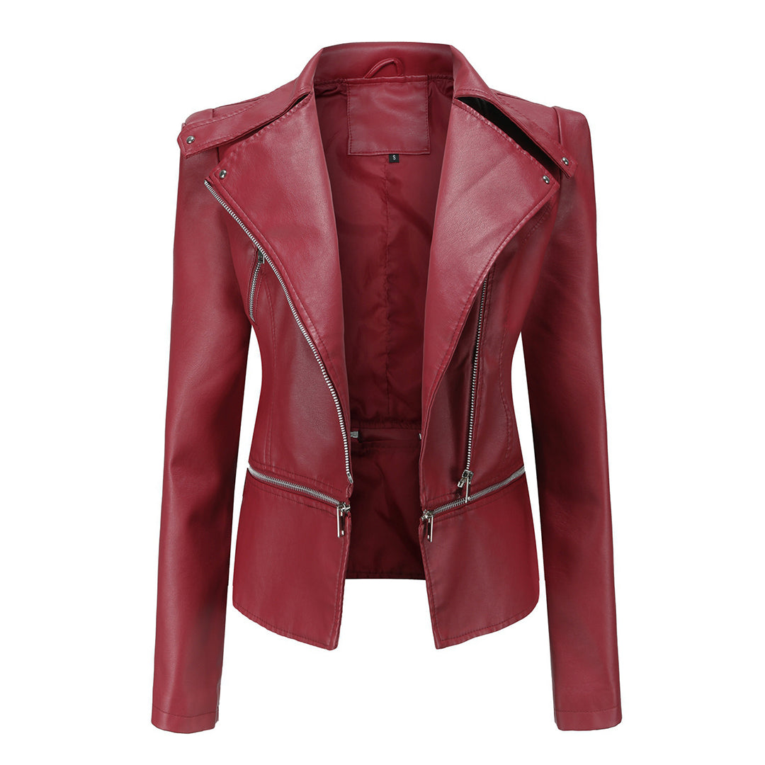 Giacca In Pelle Alla Moda A Maniche Lunghe Per Donna | Dettaglio Zip