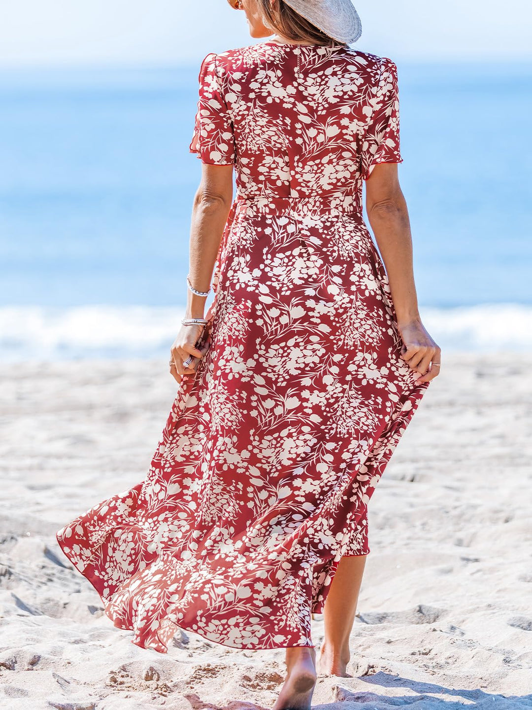 Zara Maxikleid Damen – V-Ausschnitt, Volant-Ärmel mit Cold Shoulder & Asymmetrischer Saum