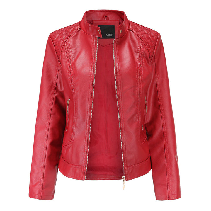 Carla Giacca Biker Donna Cropped – Bunda z ekologické kůže s vysokým límcem a prošívanými detaily