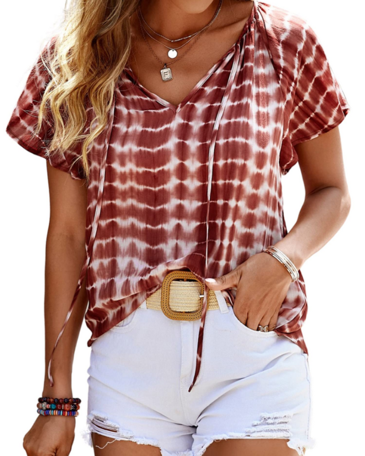 Renza Bluză Damă – Decolteu în V, Imprimeu Floral Boho & Top Casual cu Volane