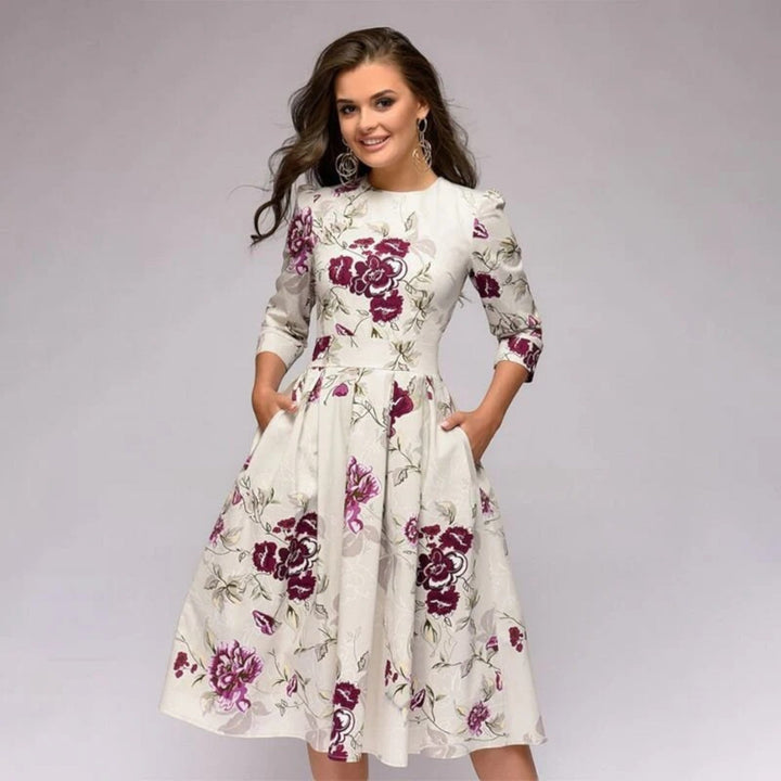 Floral Dress with Round Neck for Women | Midi