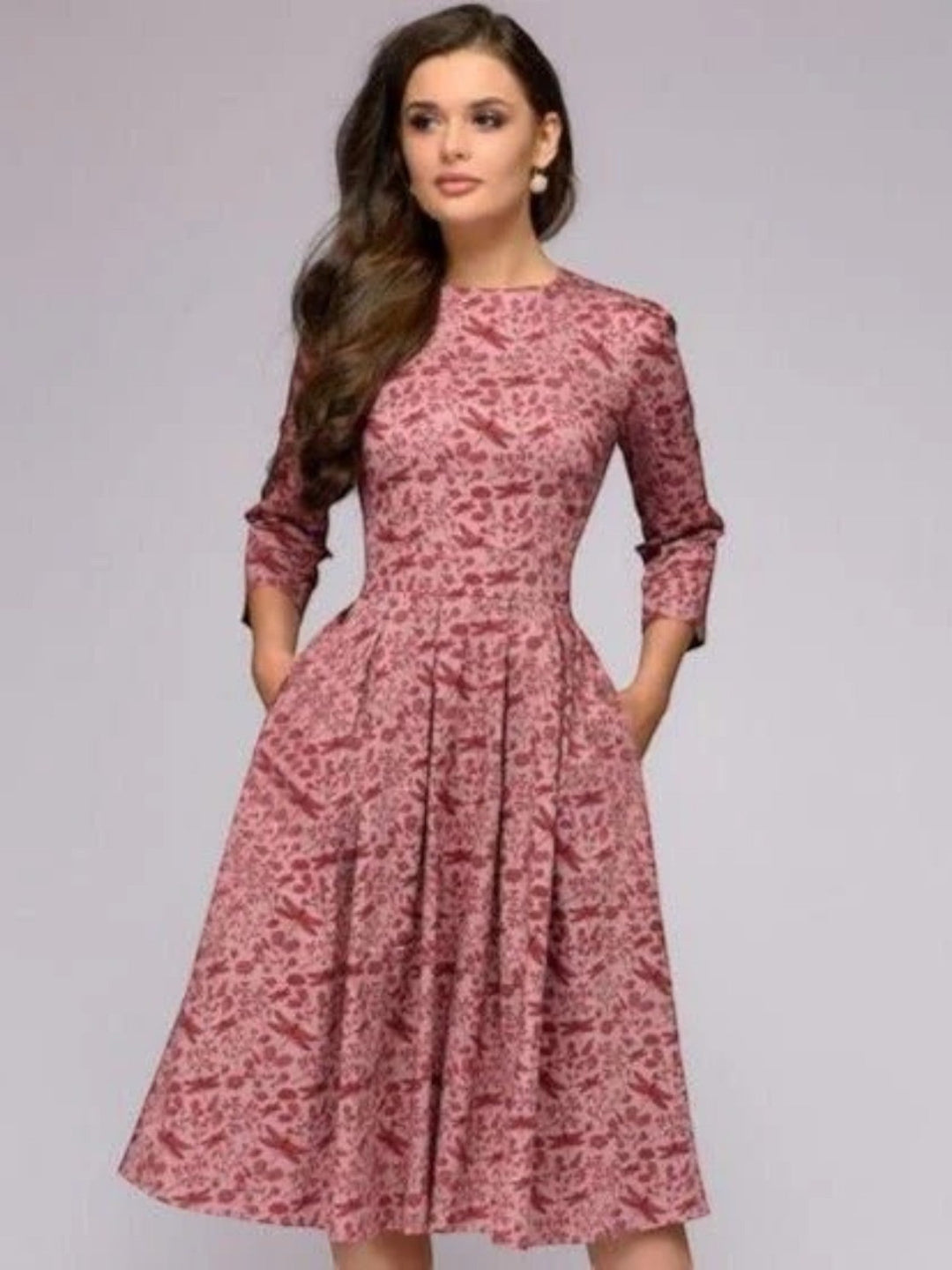 Floral Dress with Round Neck for Women | Midi
