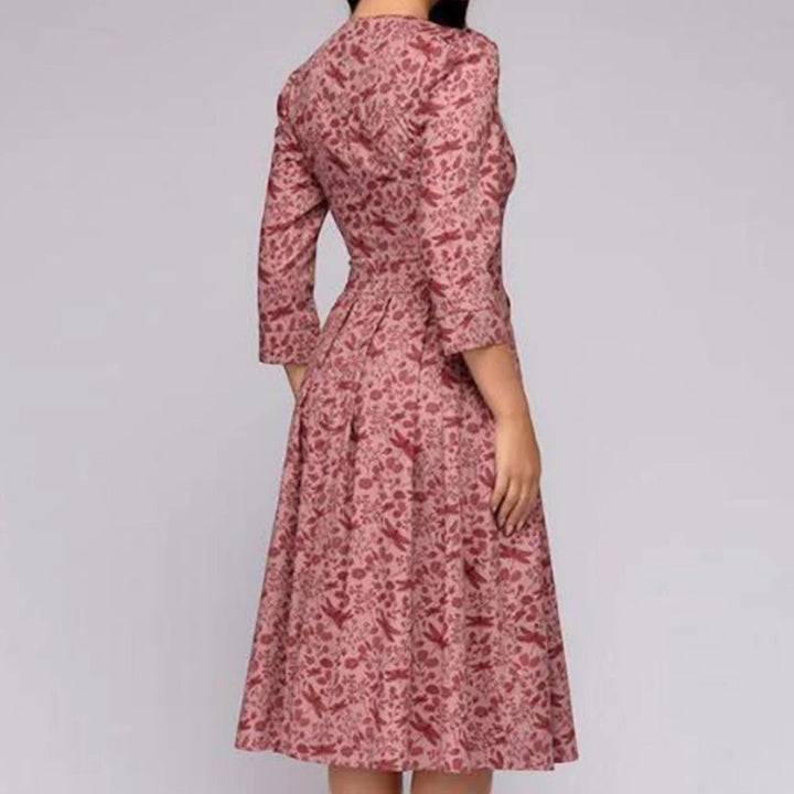 Floral Dress with Round Neck for Women | Midi
