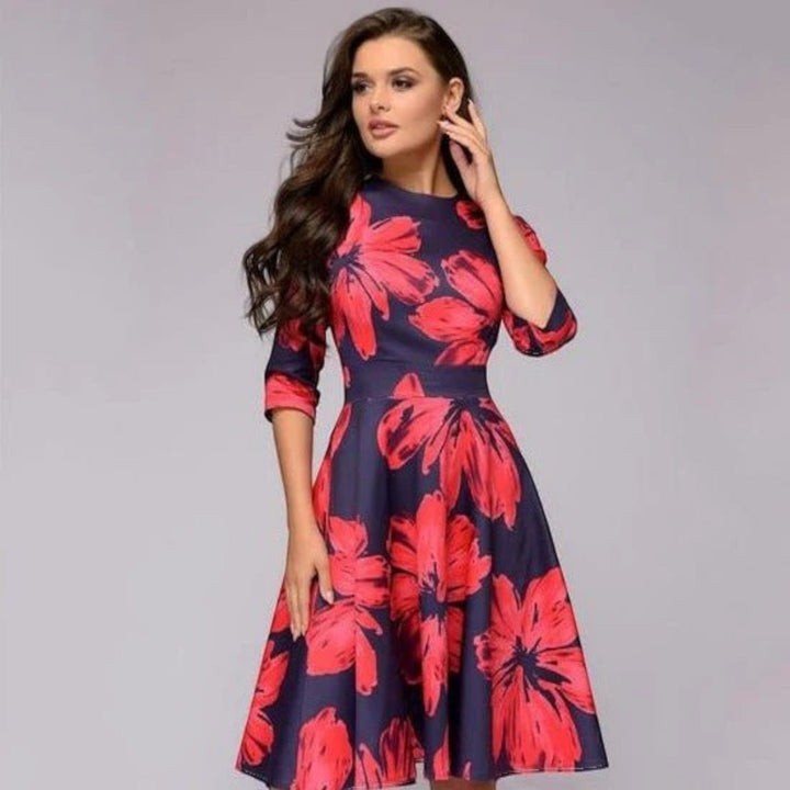Floral Dress with Round Neck for Women | Midi
