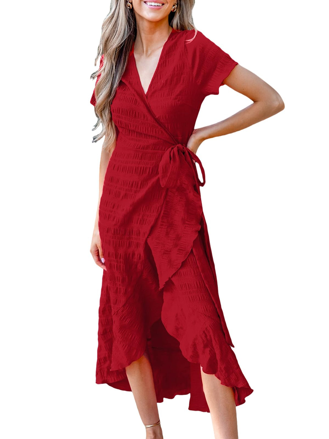 Zara Maxikleid Damen – V-Ausschnitt, Volant-Ärmel mit Cold Shoulder & Asymmetrischer Saum