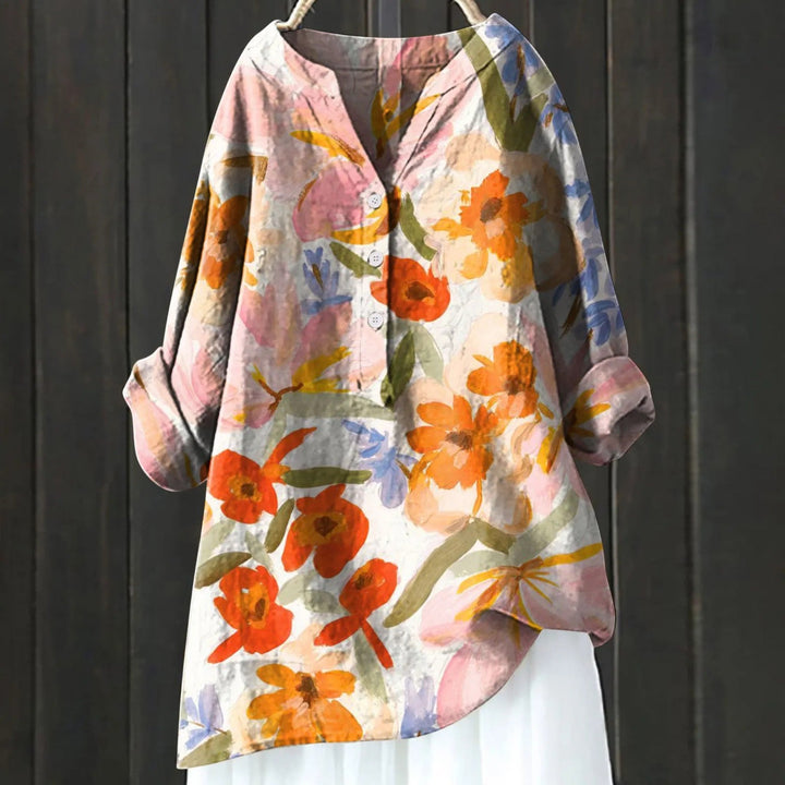 Coralie | Bluza Florală cu Decolteu în V pentru Femei | Mâneci Lungi