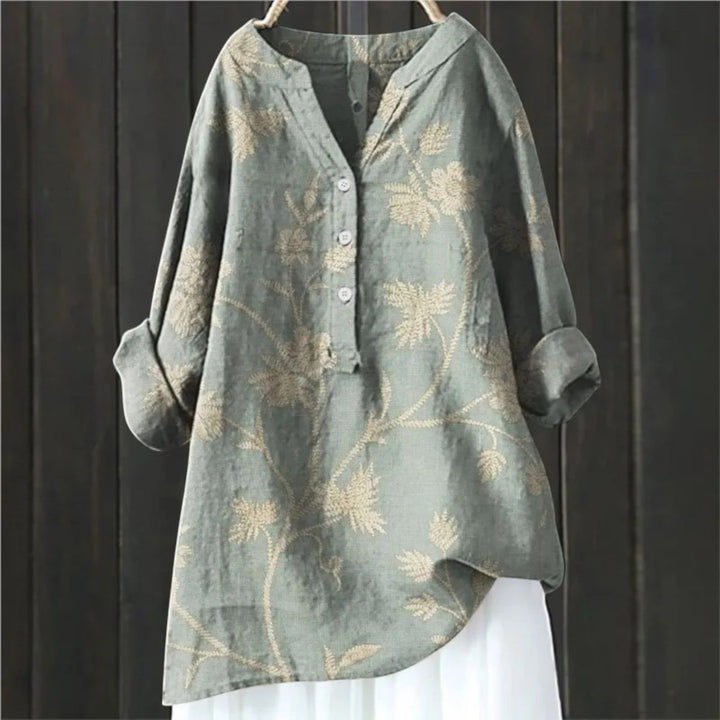 Coralie | Bluza Florală cu Decolteu în V pentru Femei | Mâneci Lungi