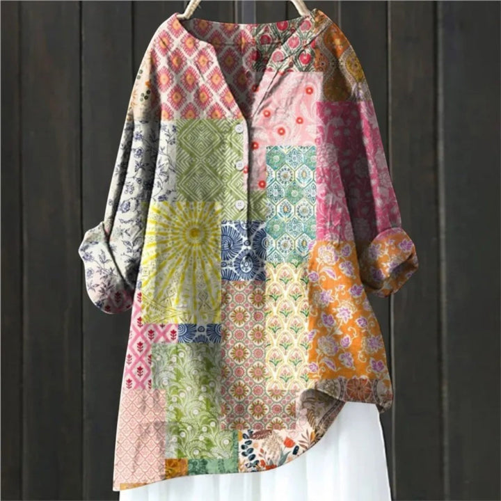 Coralie | Bluza Florală cu Decolteu în V pentru Femei | Mâneci Lungi
