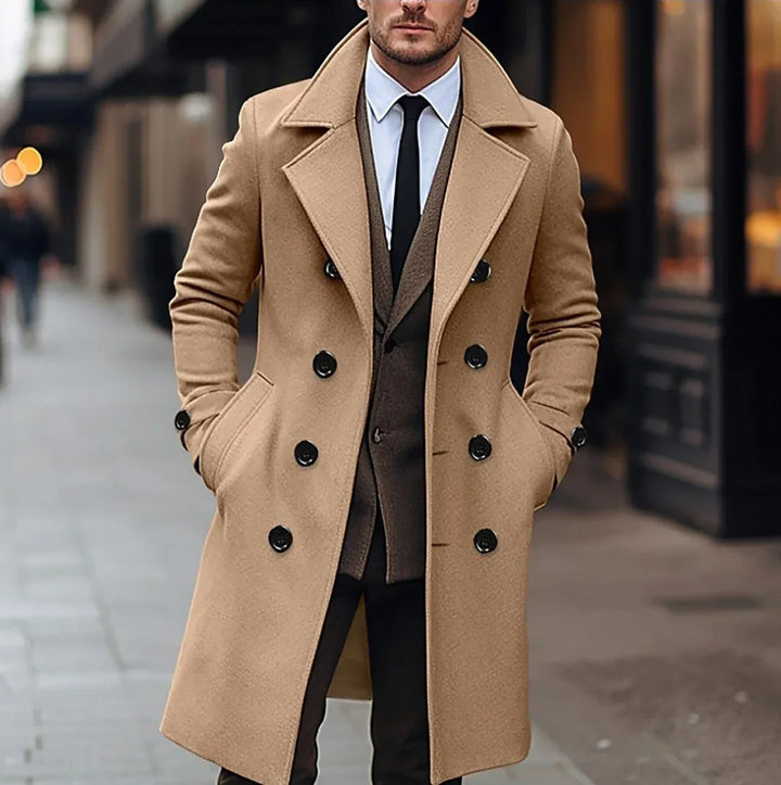 Edward Trench Coat Uomo in Lana – Cappotto Doppiopetto Elegante Slim Fit Stile Classico