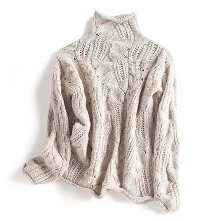 Klaihre Women's High Neck Sweater – Knitted Pullover with Cable Pattern and Relaxed Fit
