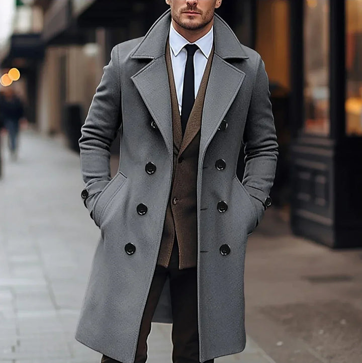 Edward Trench Coat Uomo in Lana – Cappotto Doppiopetto Elegante Slim Fit Stile Classico