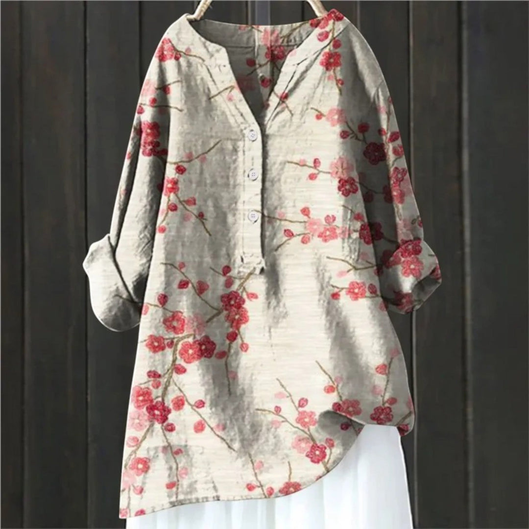 Coralie | Bluza Florală cu Decolteu în V pentru Femei | Mâneci Lungi