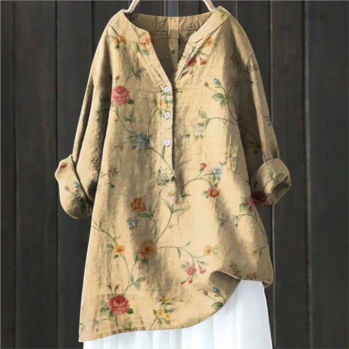 Coralie | Bluza Florală cu Decolteu în V pentru Femei | Mâneci Lungi