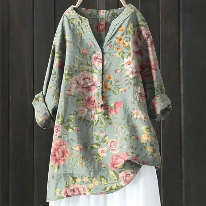 Coralie | Bluza Florală cu Decolteu în V pentru Femei | Mâneci Lungi